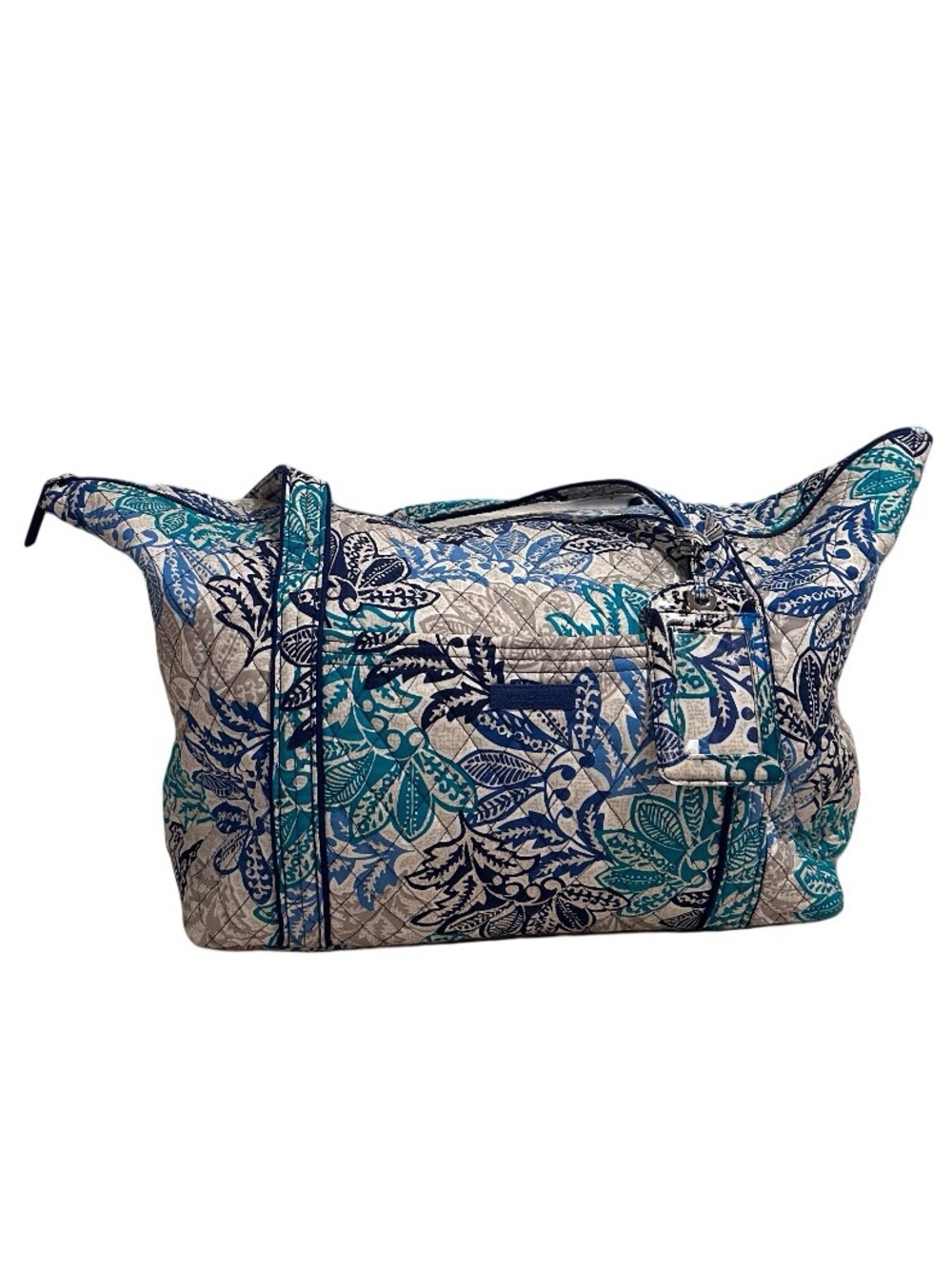 2pc Vera Bradley Miller Bag in "Santiago" Blue Teal Floral & Luggage Tag Set - Picture 4 of 16
